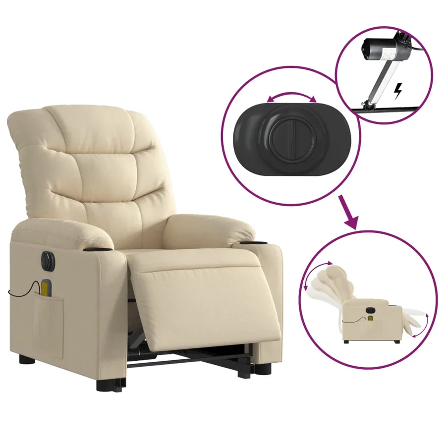 Fauteuil inclinable de massage électrique Crème Tissu - 6