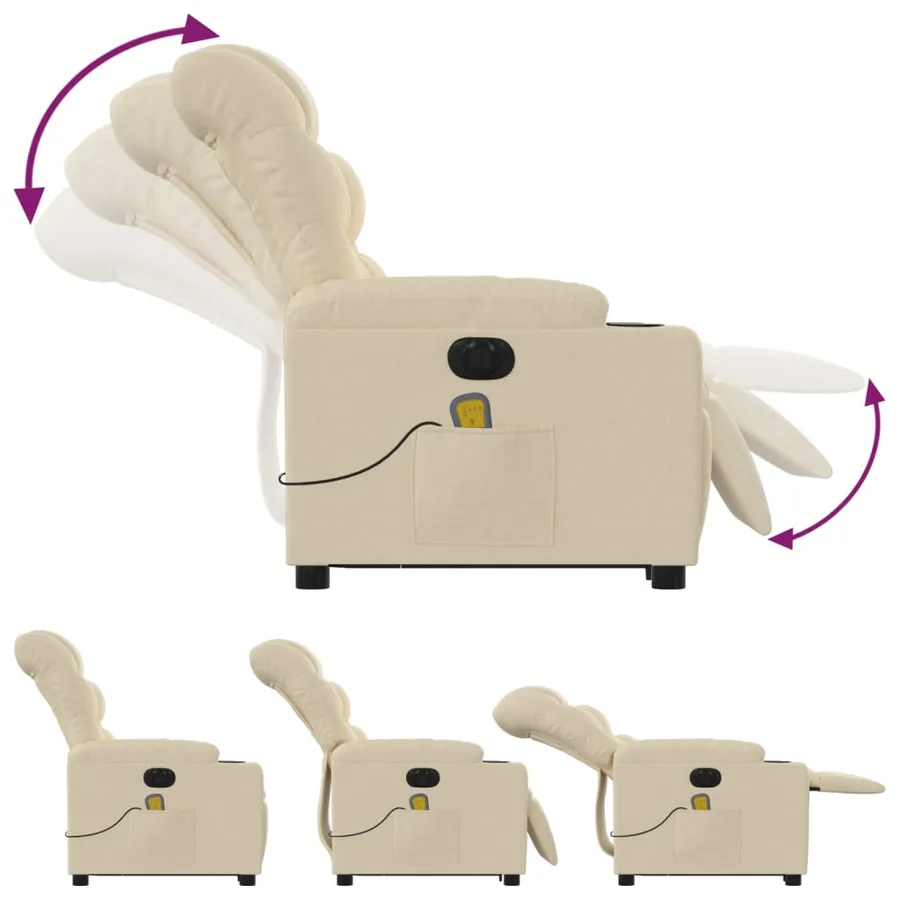 Fauteuil inclinable de massage électrique Crème Tissu - 7