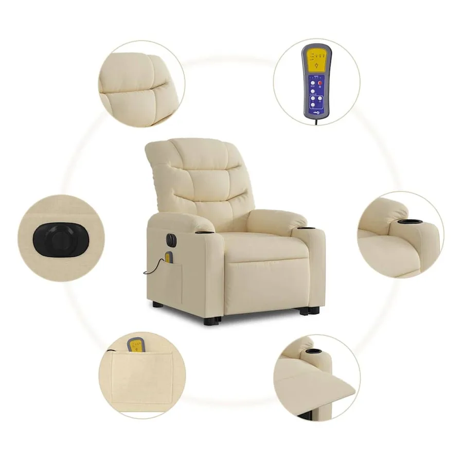 Fauteuil inclinable de massage électrique Crème Tissu - 8