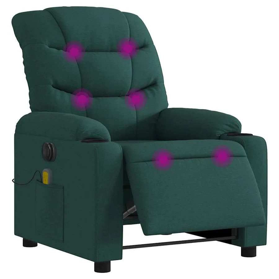 Fauteuil de massage inclinable électrique Vert foncé Tissu - 3