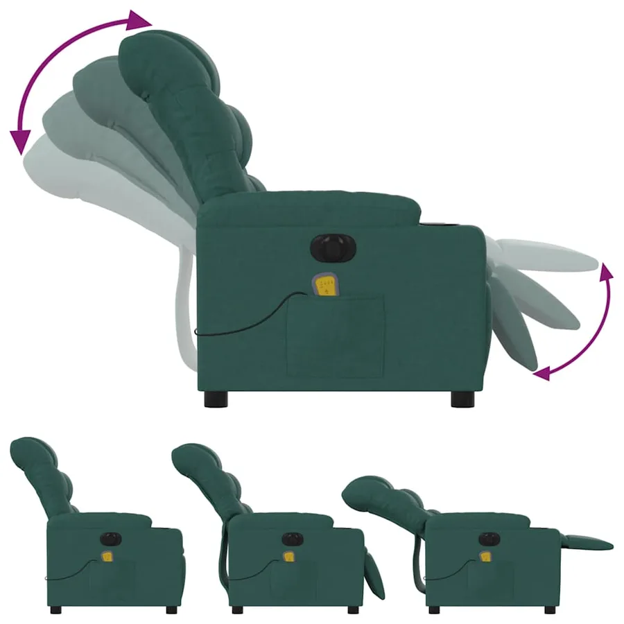 Fauteuil de massage inclinable électrique Vert foncé Tissu - 7