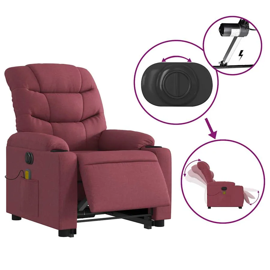 Fauteuil inclinable de massage électrique Rouge bordeaux Tissu - 6