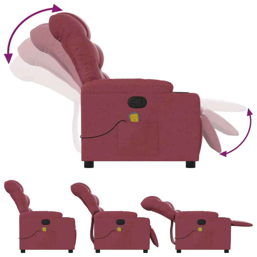 Fauteuil de massage inclinable Rouge bordeaux Tissu - 5