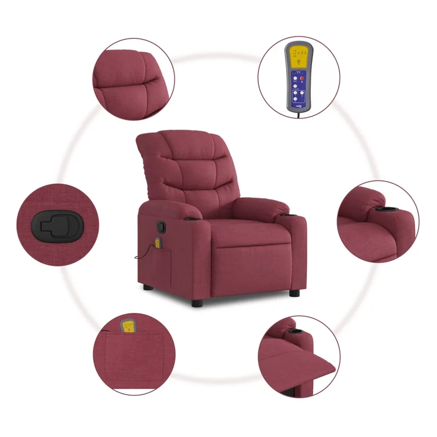 Fauteuil de massage inclinable Rouge bordeaux Tissu - 6