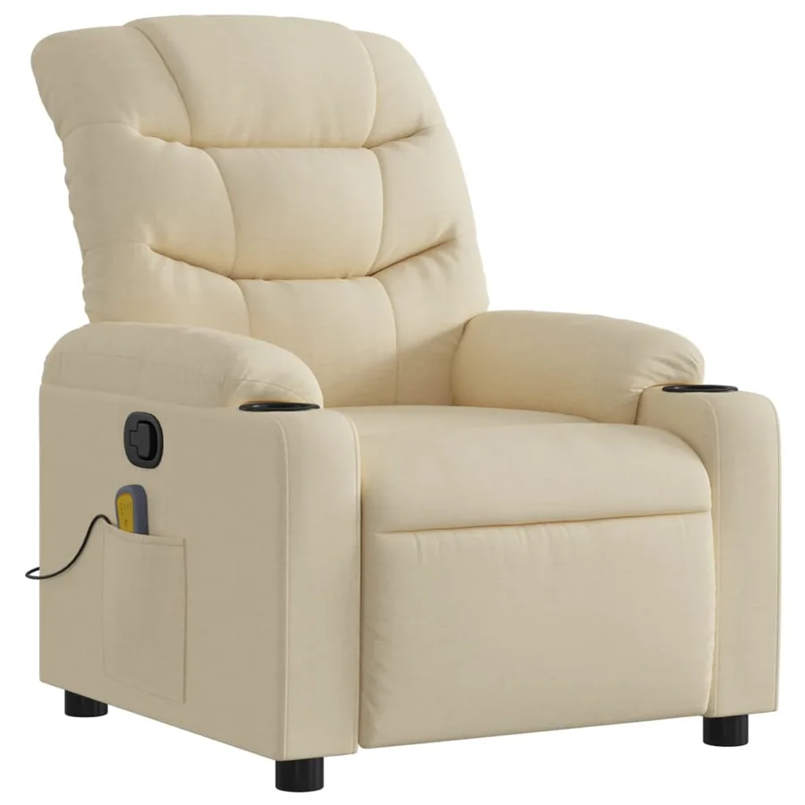 Fauteuil inclinable de massage crème tissu - 3