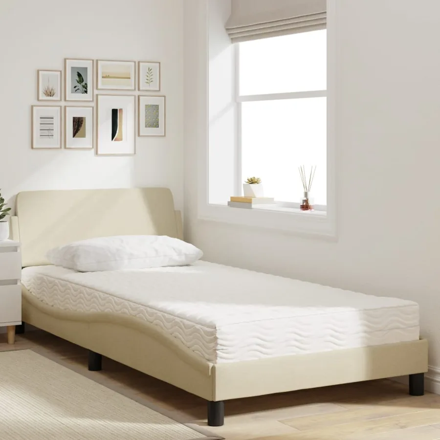 Lit avec matelas Dover crème 100x200 cm tissu - 3