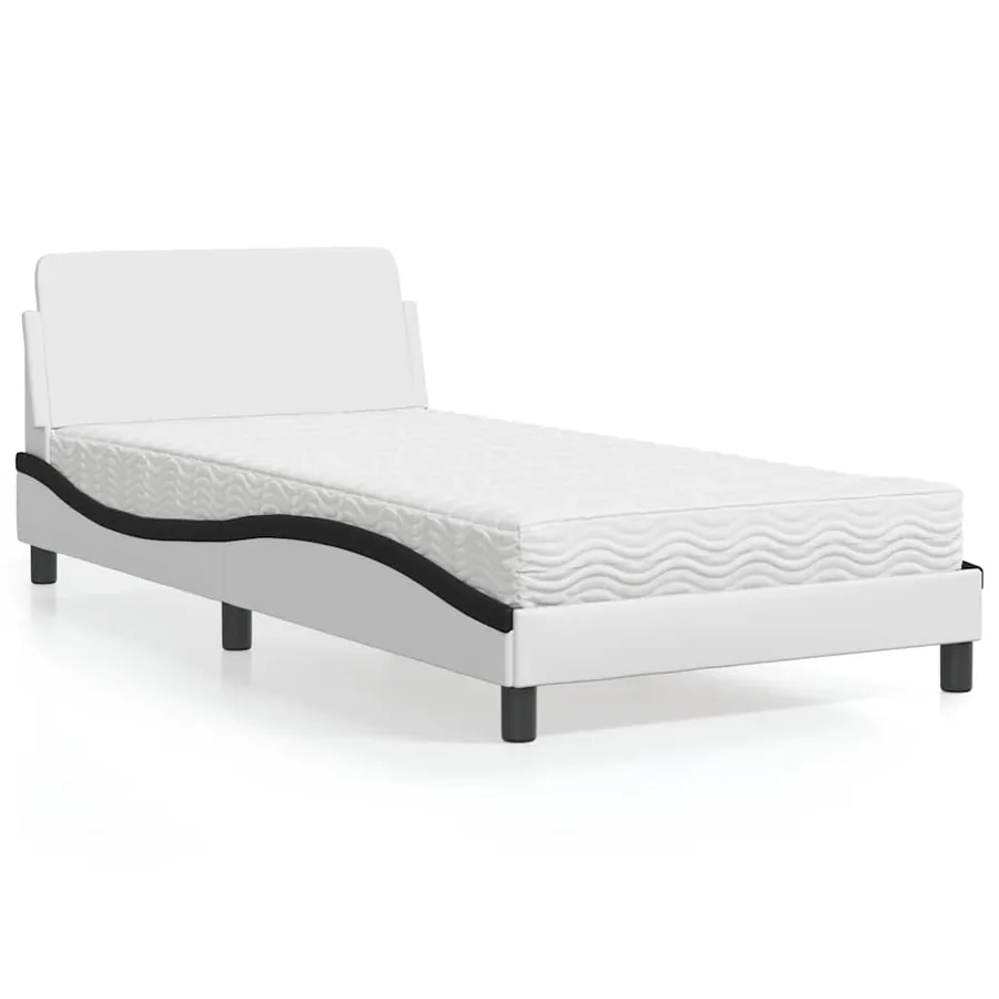 Lit avec matelas Dover blanc et noir 100x200 cm similicuir