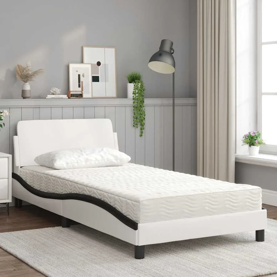 Lit avec matelas Dover blanc et noir 100x200 cm similicuir - 3