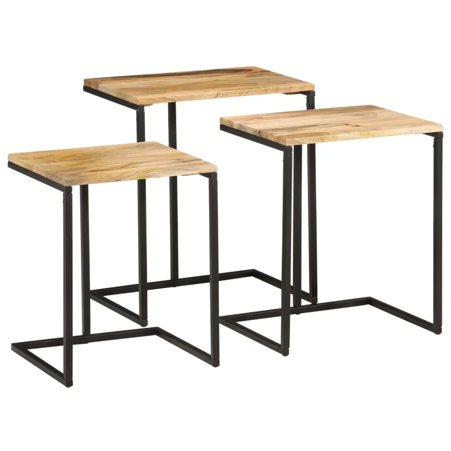 Tables gigognes 3 pcs bois massif d'acacia - 2