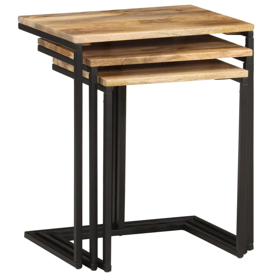 Tables gigognes 3 pcs bois massif d'acacia - 3