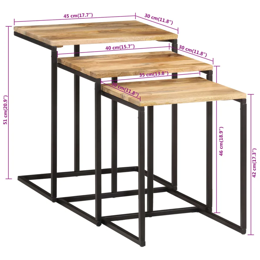 Tables gigognes 3 pcs bois massif d'acacia - 9