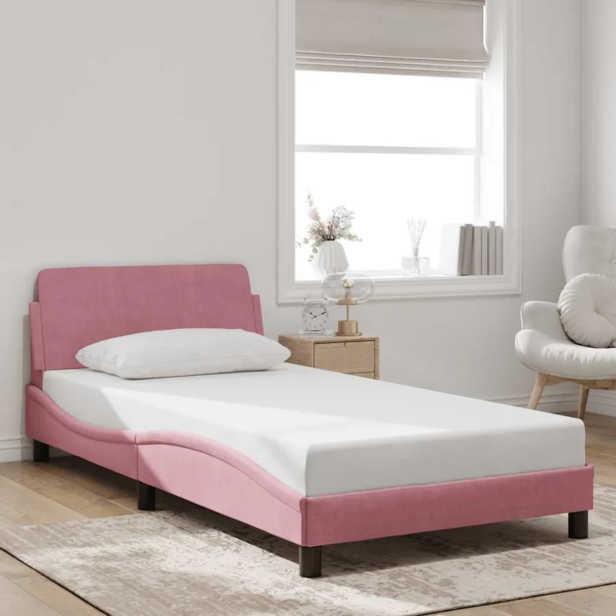 Cadre de lit avec tête de lit Dover rose 100x200cm velours