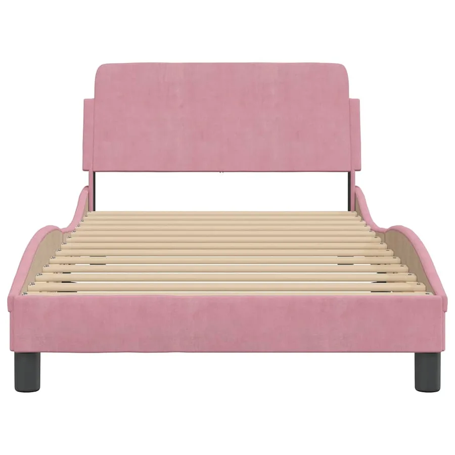 Cadre de lit avec tête de lit Dover rose 100x200cm velours - 4