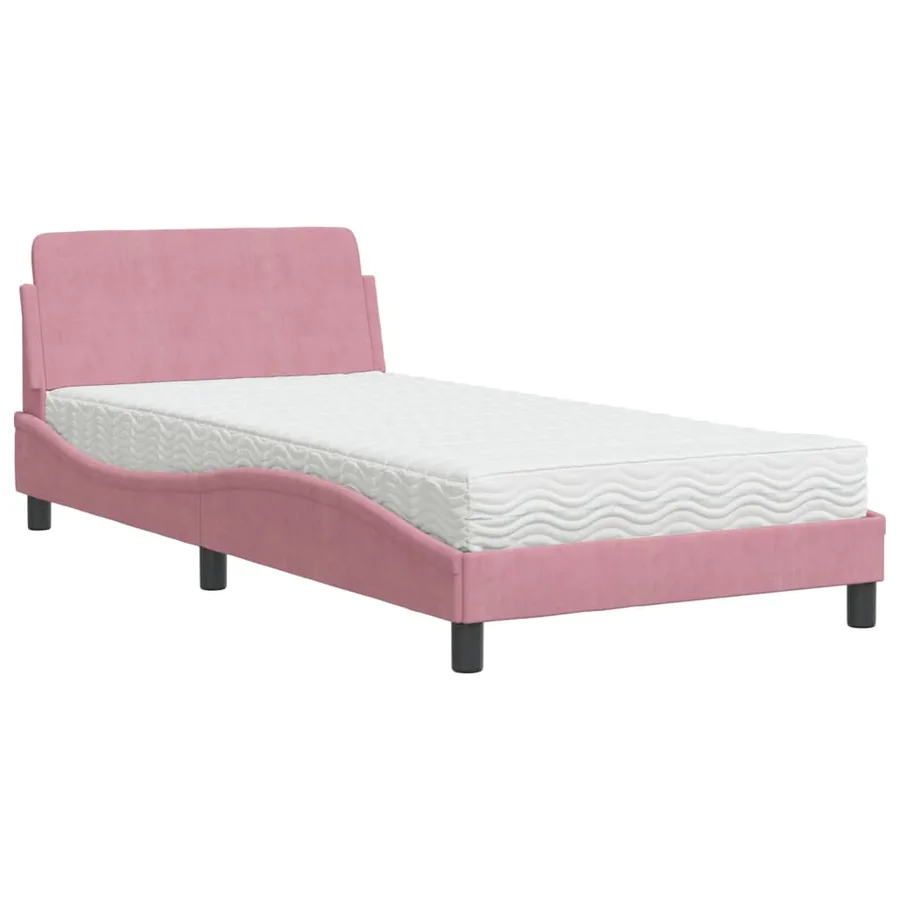Lit avec matelas Dover rose 100x200 cm velours - 2