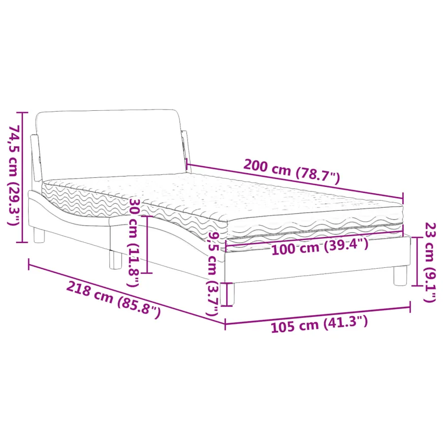 Lit avec matelas Dover rose 100x200 cm velours - 9