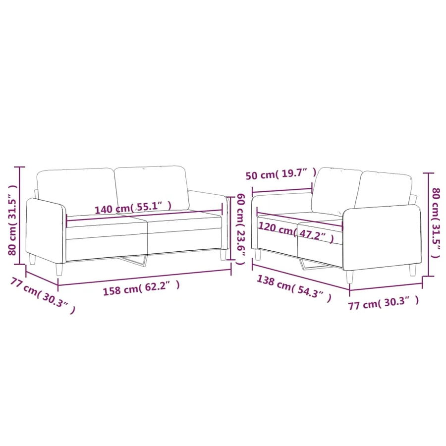 Ensemble de canapés 2 pcs avec coussins Gris clair Tissu - 7