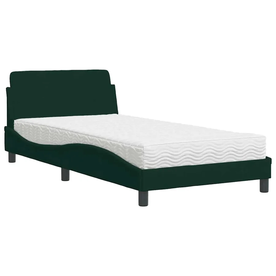 Lit avec matelas Dover vert foncé 100x200 cm velours - 2