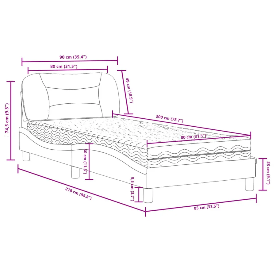 Lit avec matelas Hvar gris 80x200 cm similicuir - 11
