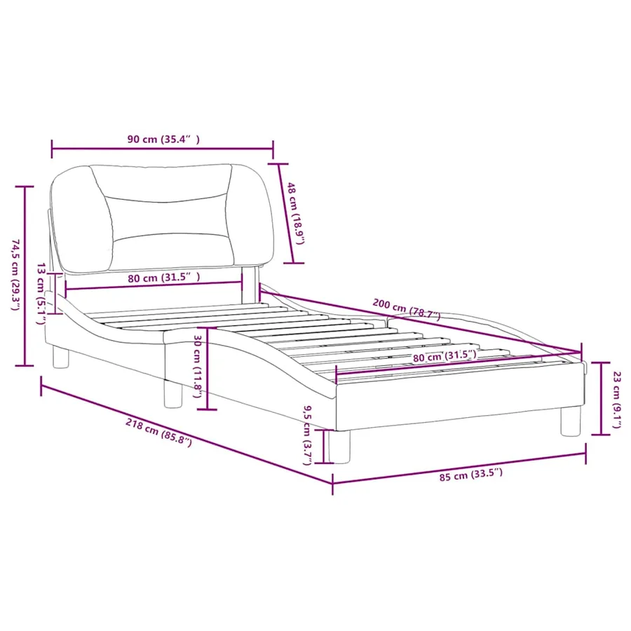 Cadre de lit sans matelas Hvar gris 80x200 cm similicuir - 12