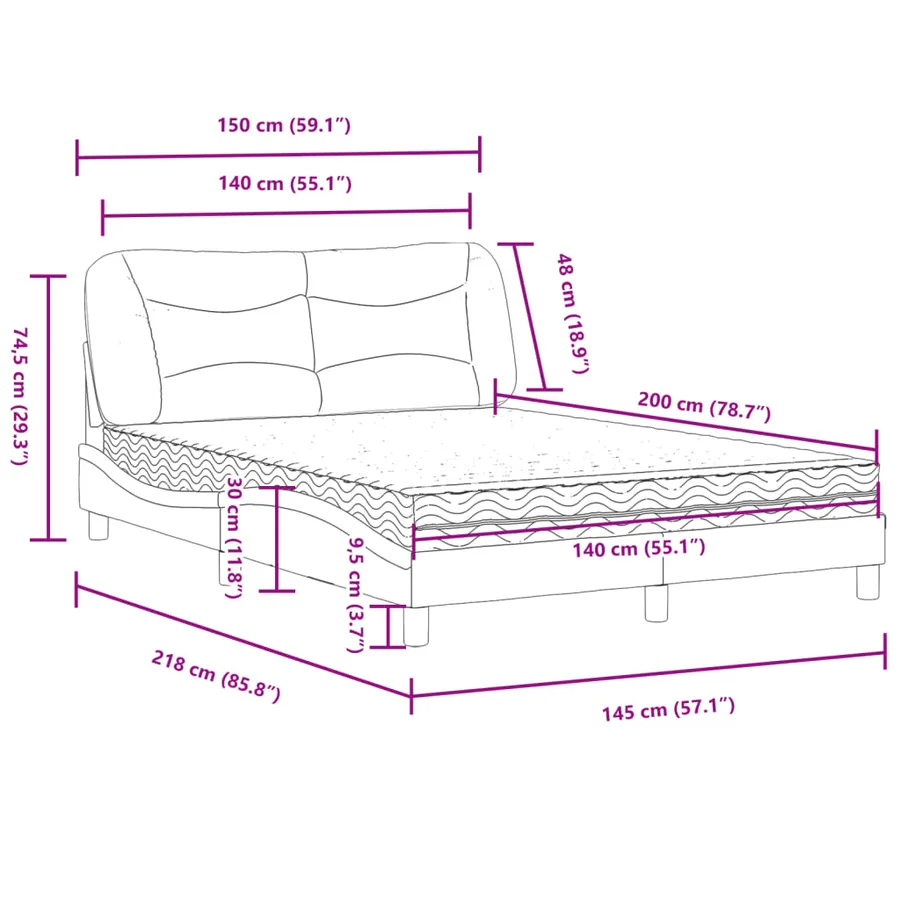 Lit avec matelas Hvar noir 140x200 cm tissu - 11