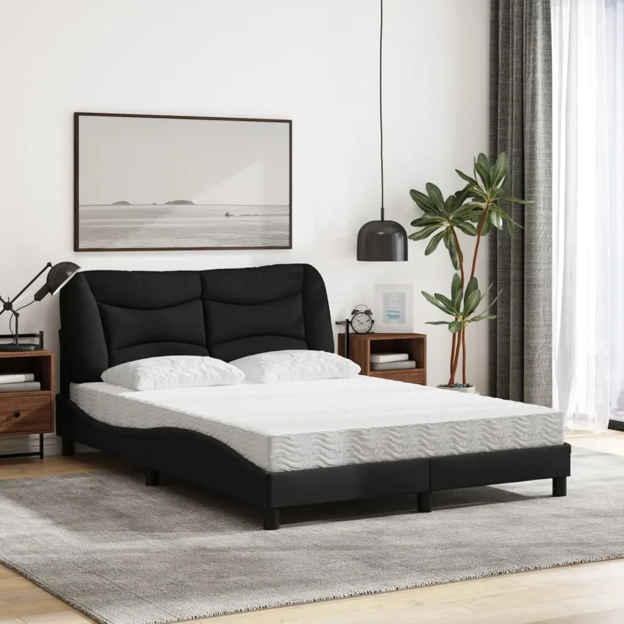 Lit avec matelas Hvar noir 140x200 cm tissu - 3