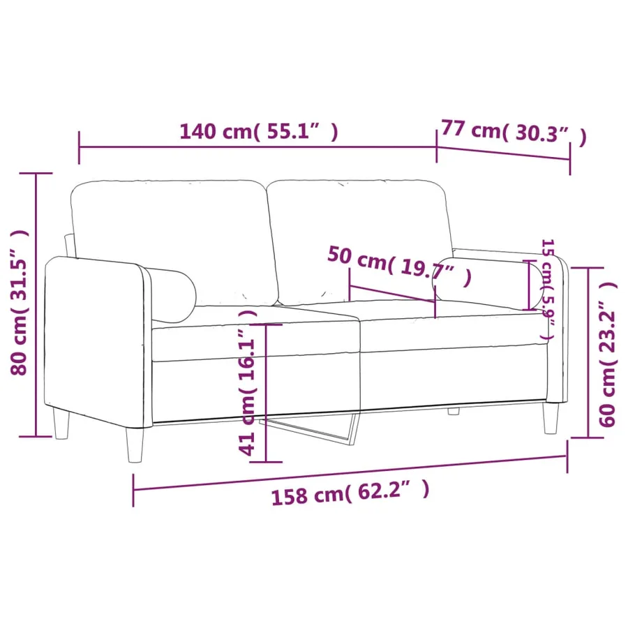 Canapé 2 places avec oreillers gris clair 140 cm velours - 8