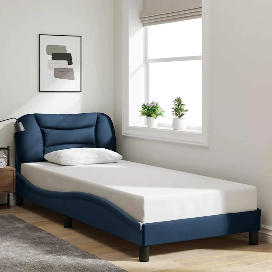 Cadre de lit sans matelas Hvar bleu 80x200 cm tissu