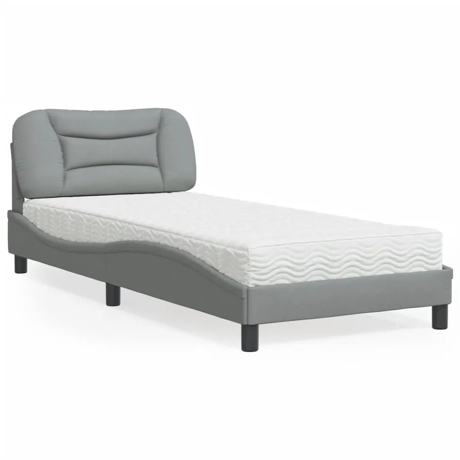 Lit avec matelas Hvar gris clair 80x200 cm tissu