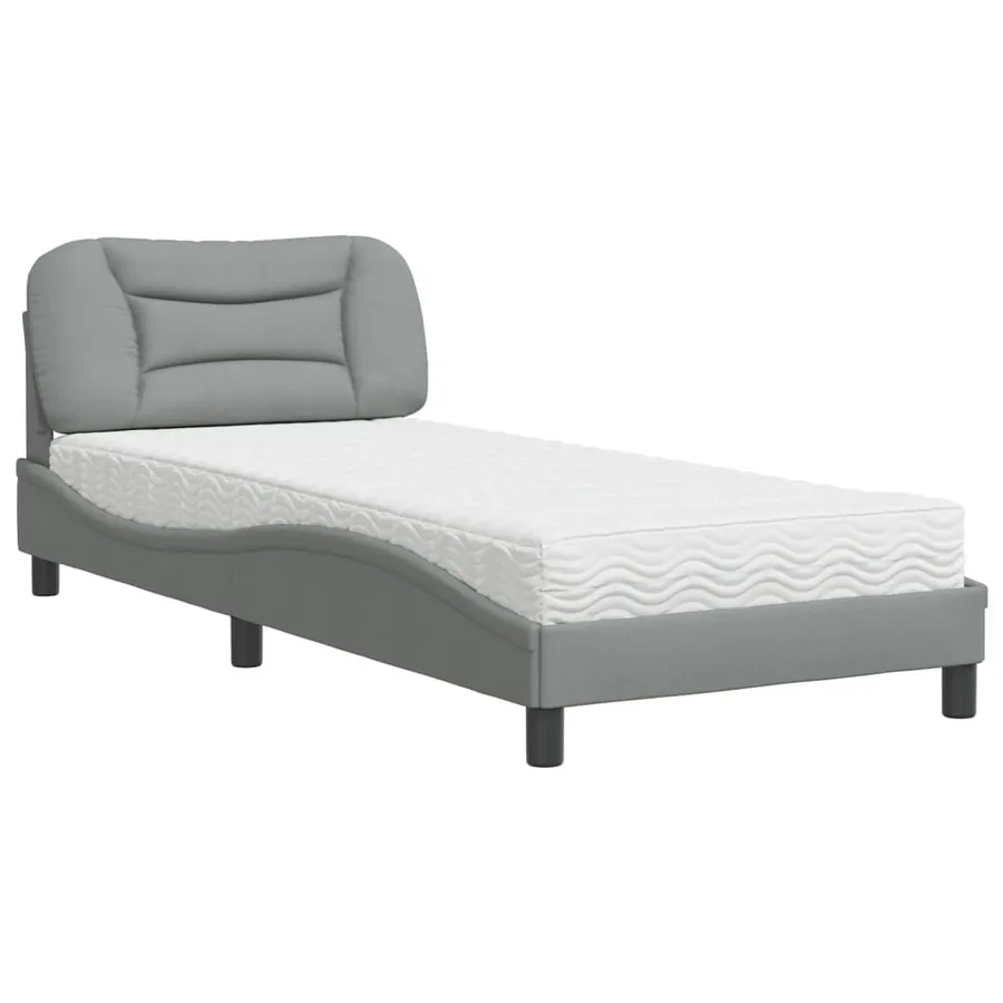 Lit avec matelas Hvar gris clair 80x200 cm tissu - 2