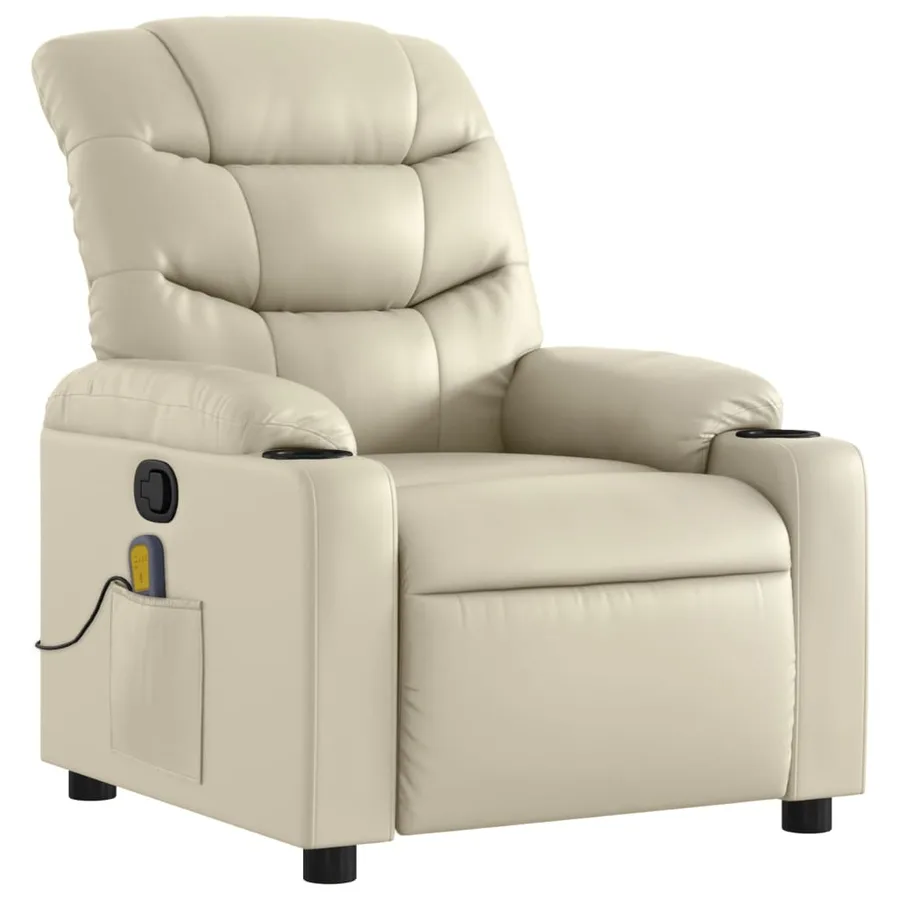 Fauteuil de massage inclinable crème similicuir - 3