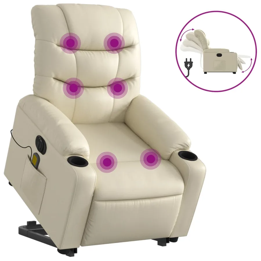 Fauteuil inclinable de massage électrique crème similicuir - 2