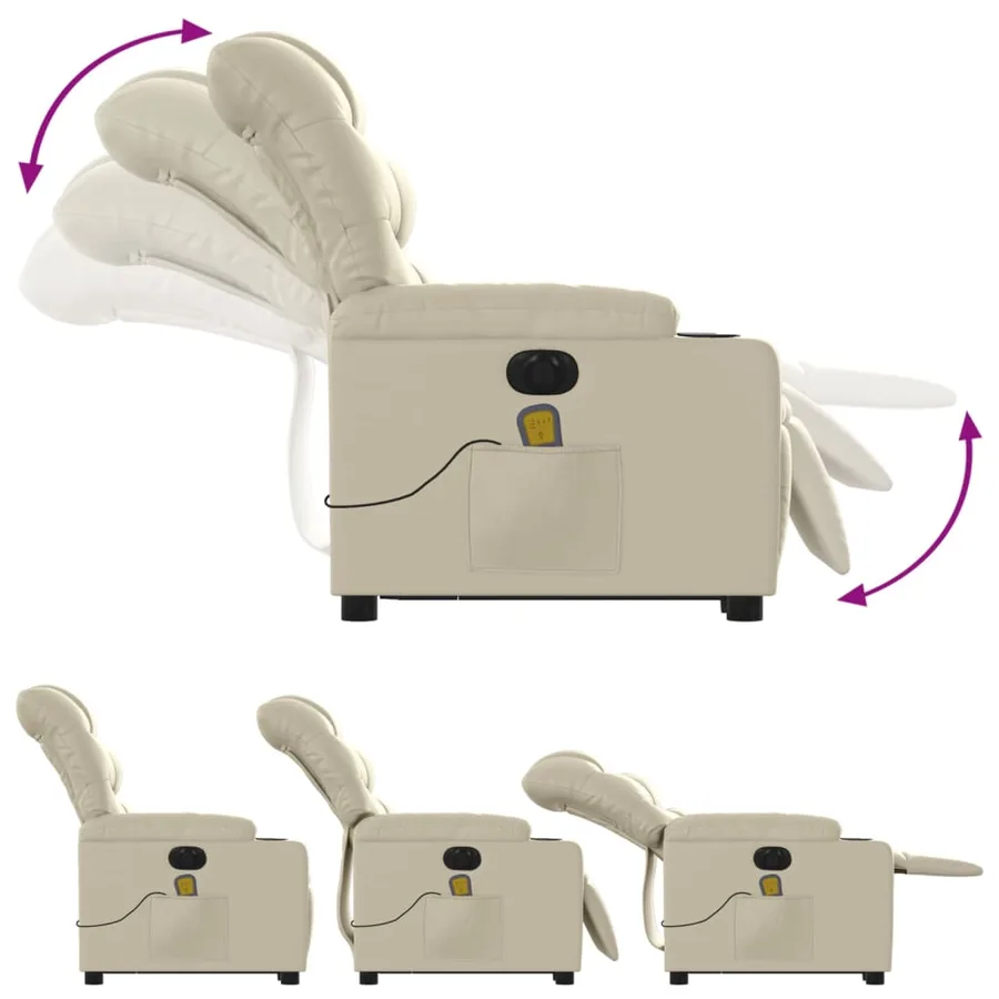Fauteuil inclinable de massage électrique crème similicuir - 7