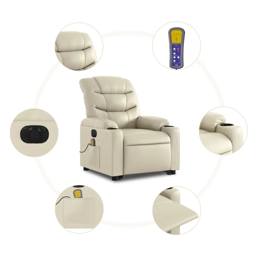 Fauteuil inclinable de massage électrique crème similicuir - 8