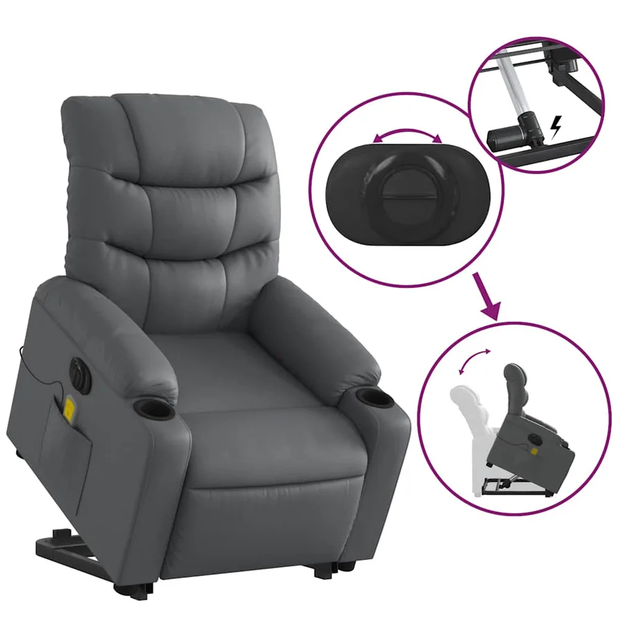 Fauteuil inclinable de massage électrique gris similicuir - 11