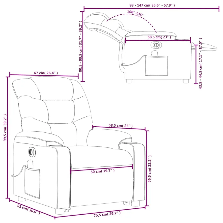 Fauteuil inclinable de massage électrique gris similicuir - 17