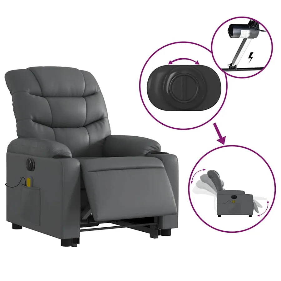 Fauteuil inclinable de massage électrique gris similicuir - 6