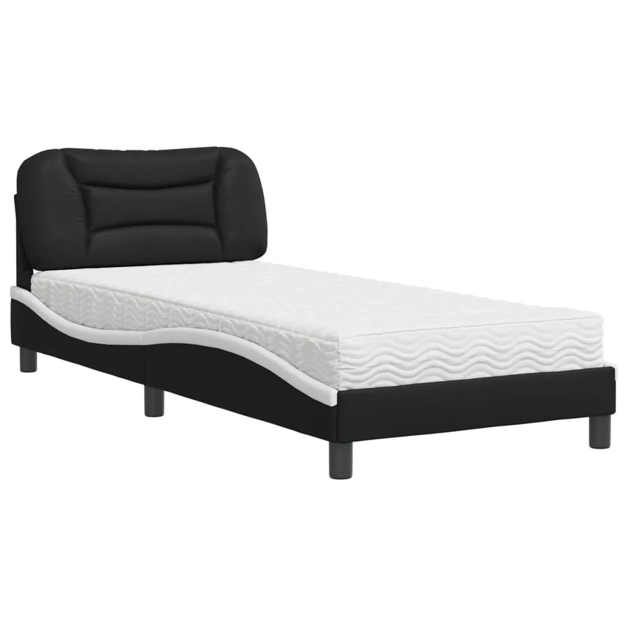 Lit avec matelas Hvar noir et blanc 80x200 cm similicuir - 2