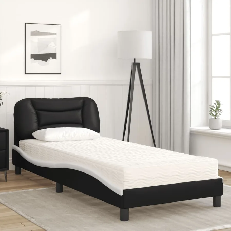 Lit avec matelas Hvar noir et blanc 80x200 cm similicuir - 3
