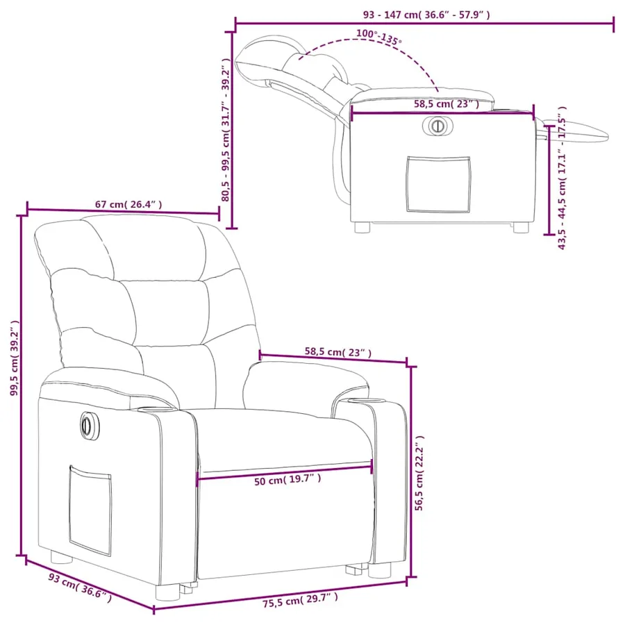 Fauteuil inclinable électrique crème similicuir - 17