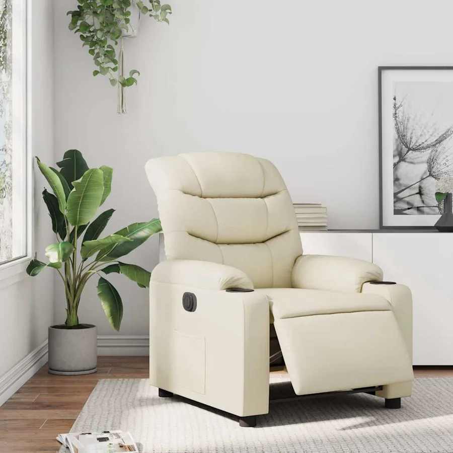 Fauteuil inclinable électrique Crème Similicuir - 15