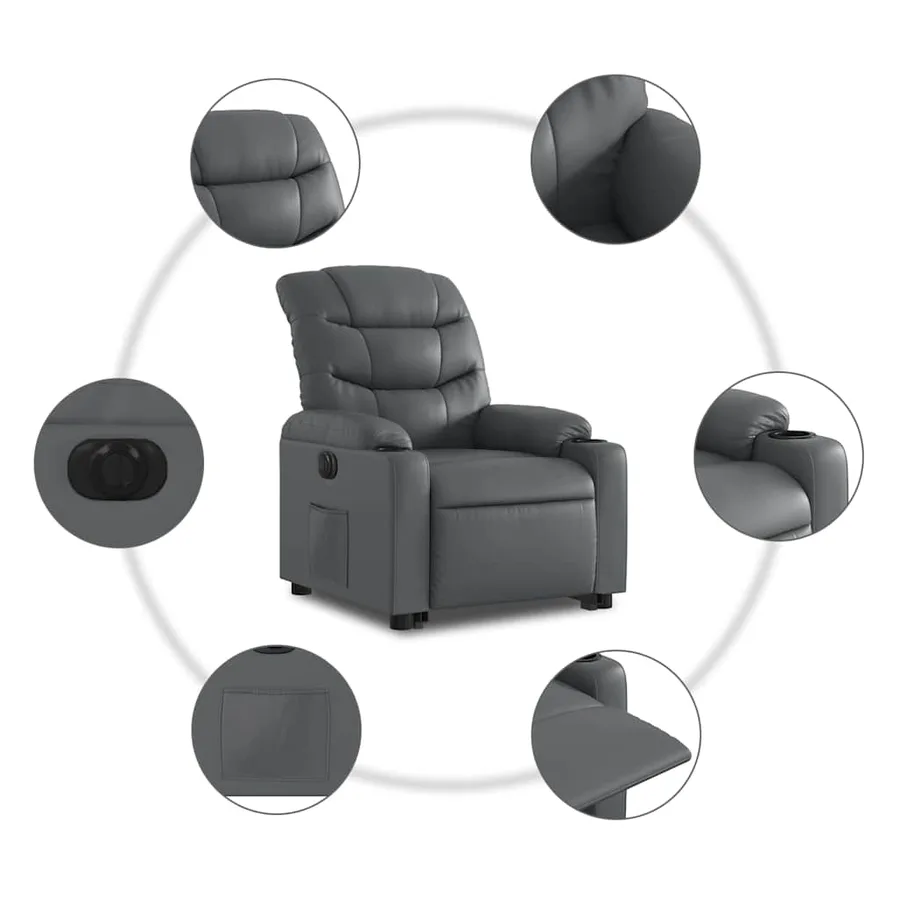 Fauteuil inclinable électrique gris similicuir - 8