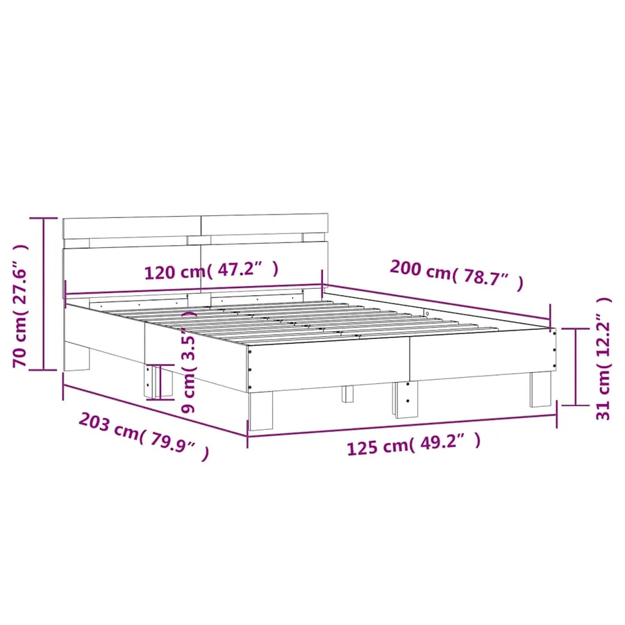 Cadre de lit sans matelas gris béton 120x200 cm - 10