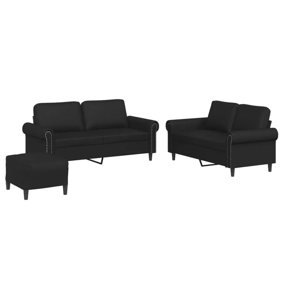 Ensemble de canapés 3 pcs avec coussins Noir Similicuir - 2