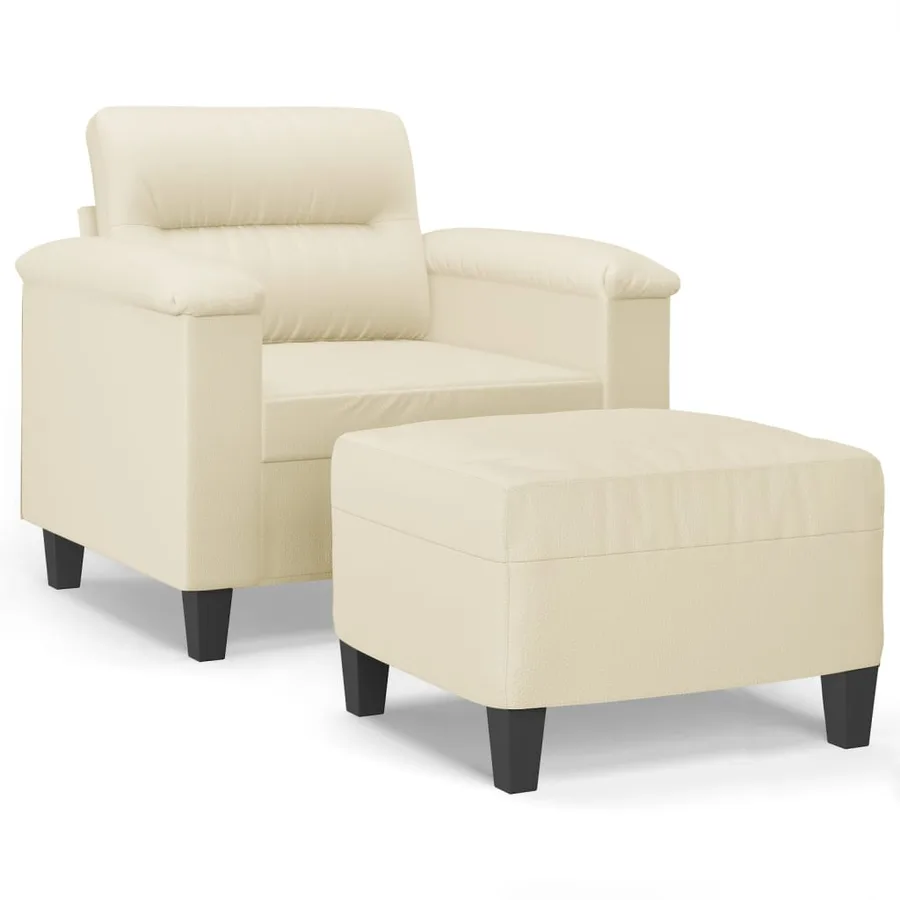 Fauteuil avec repose-pied Crème 60 cm Similicuir - 2
