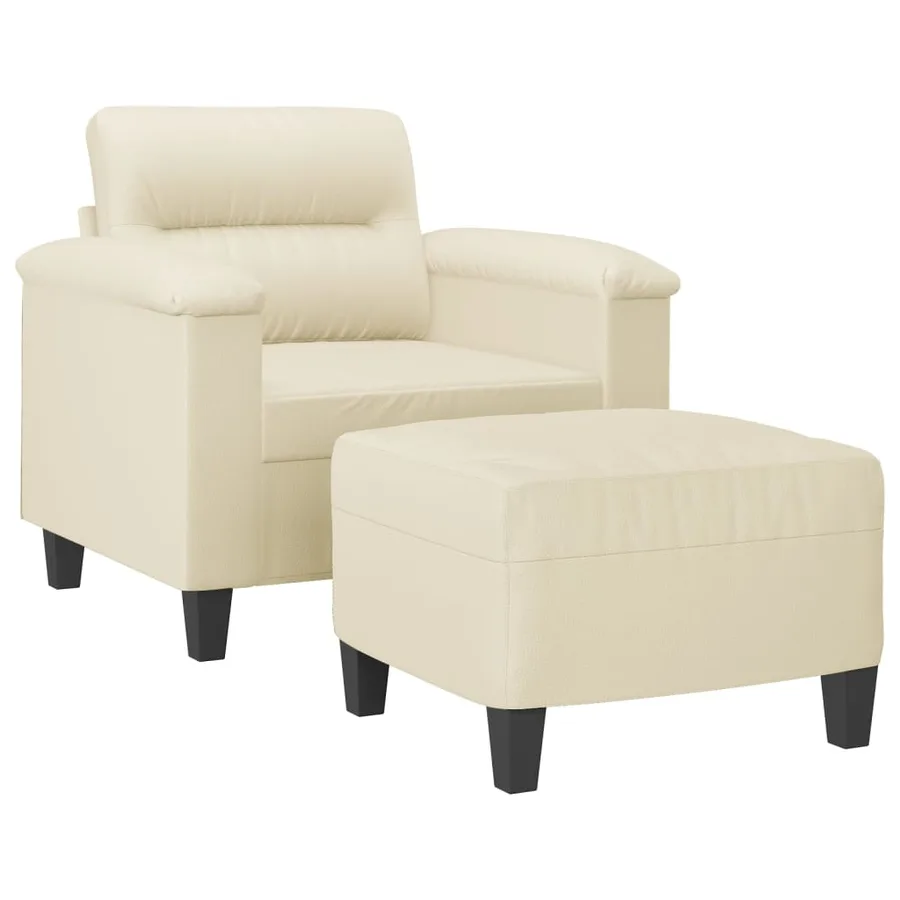 Fauteuil avec repose-pied Crème 60 cm Similicuir - 3