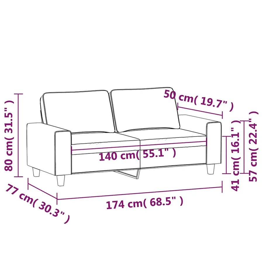 Canapé à 2 places Noir 140 cm Tissu - 8