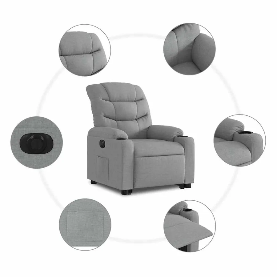 Fauteuil inclinable électrique gris clair tissu - 8