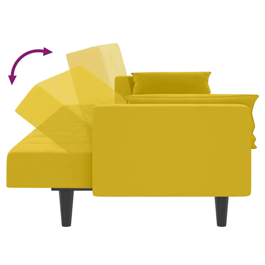 Canapé-lit à 2 places avec deux oreillers Jaune Velours - 7