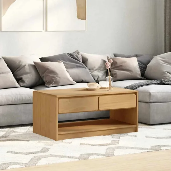 Table basse SAUDA chêne 99x55x45 cm bois de pin massif