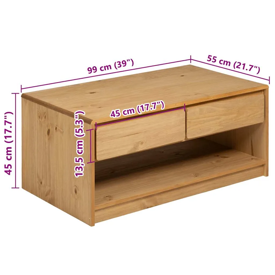 Table basse SAUDA chêne 99x55x45 cm bois de pin massif - 8